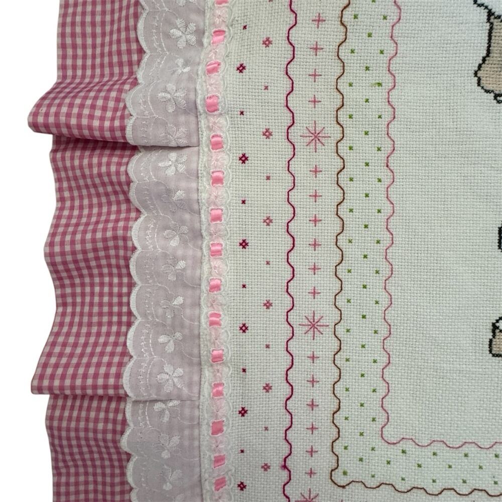 Strawberry Shortcake Cross Stitch Handmade Baby Quilt Blanket 34”x 42” - Picture 2 of 8